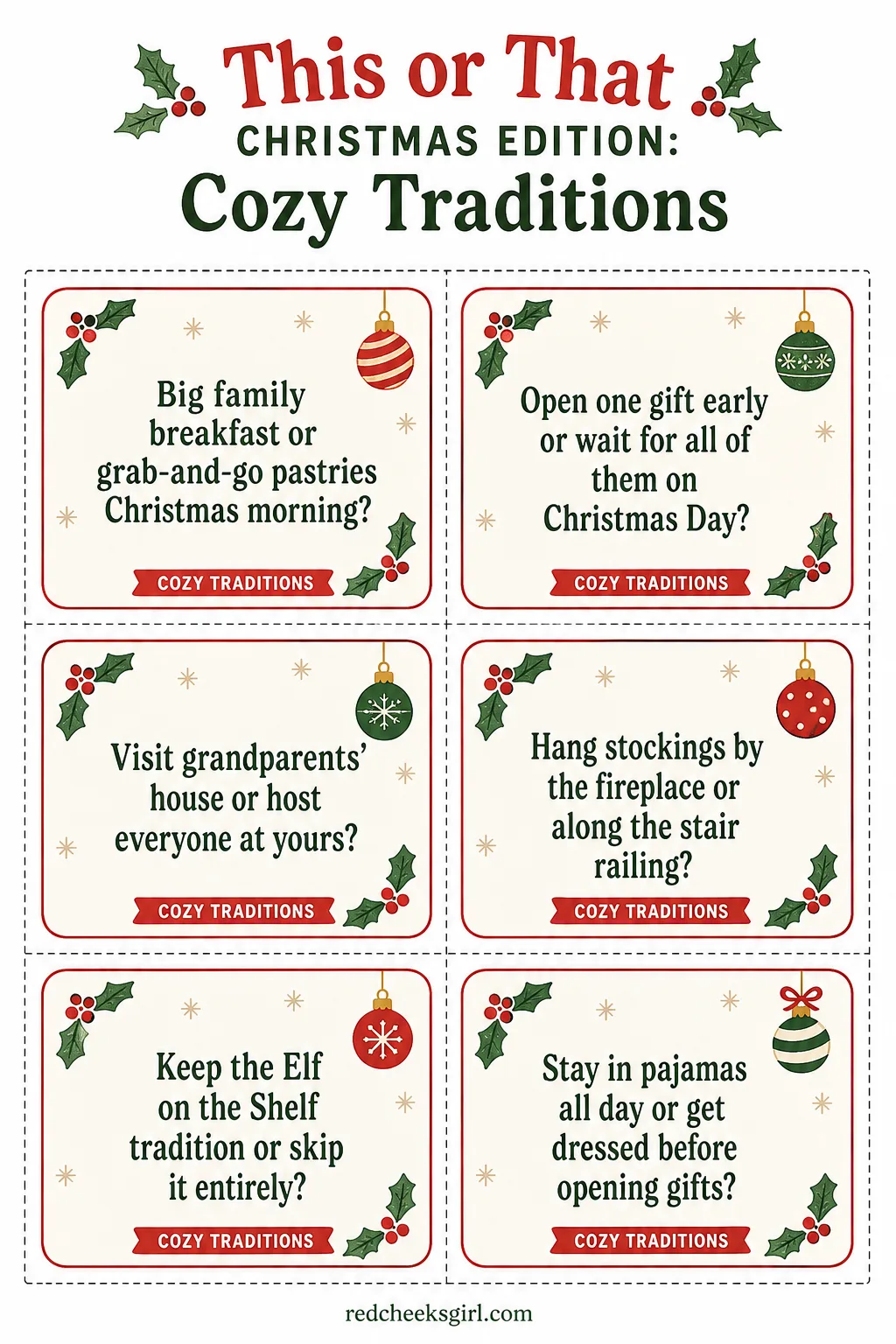 Cozy Traditions Cards (Sheet 2) printable sheet. This or that christmas edition