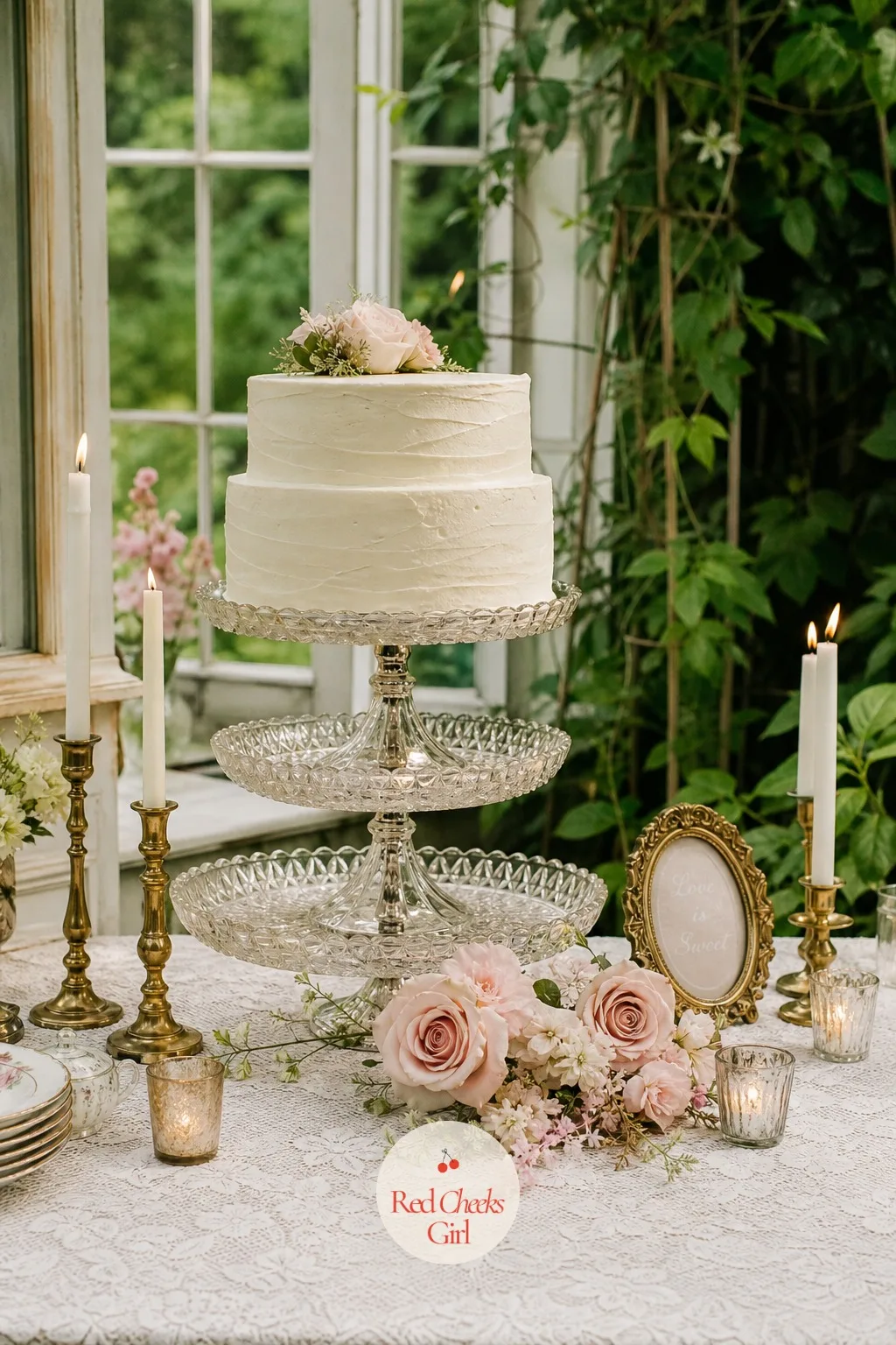 An Antique Cake Stand for the Cake — A cake set straight on a bare board looks like it got left there mid delivery. Thrifted wedding decor