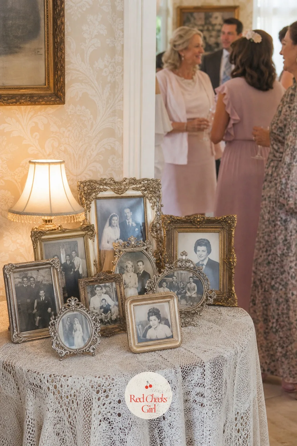 Antique Frames for the Family Photo Display — A bare side table near the entrance wastes a real chance to bring absent family into the room. Thrifted wedding