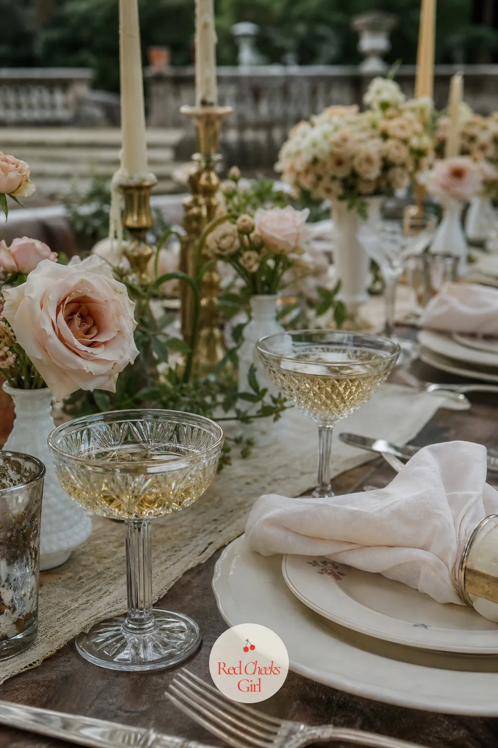 Cut Crystal Glasses for the Toast — Rented stemware is anonymous by design; it is meant to disappear into sameness. Thrifted wedding decor