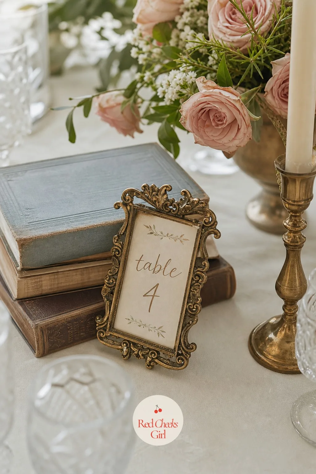 Old Frames for the Table Numbers — A plastic number stand looks like it belongs at a conference, not a wedding. Thrifted wedding decor