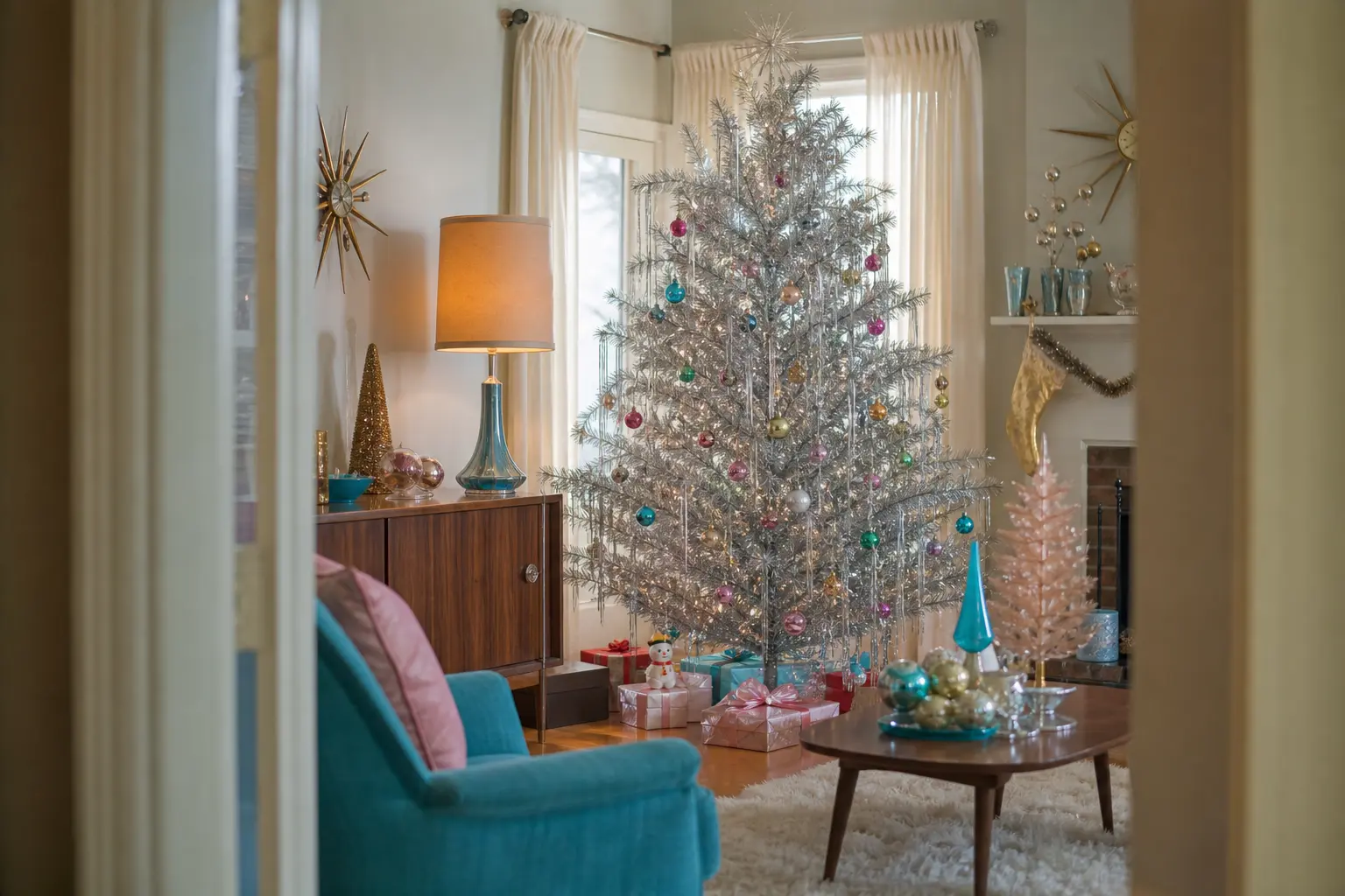 19 Tinsel Christmas Tree Ideas With Silver Icicles and Glamorous 1960s Sparkle