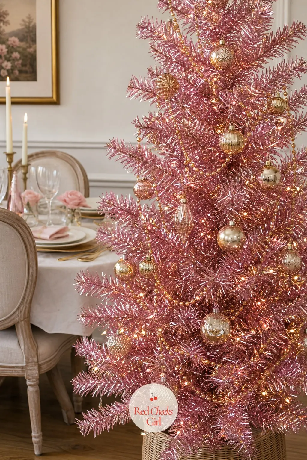 The Pink Aluminum Showgirl — A full, wide aluminum tree in pink rather than silver, the colorway aluminum trees actually came in back when they first sold.