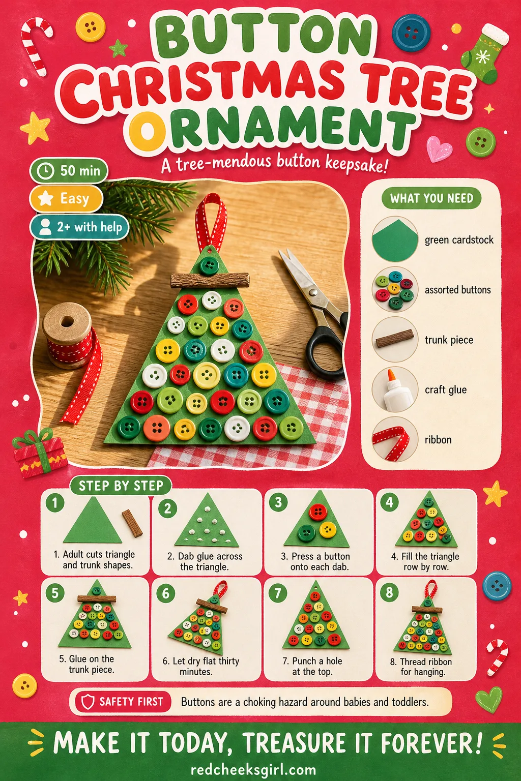 Button Christmas Tree Ornament Craft Card printable sheet. Toddler christmas ornaments diy