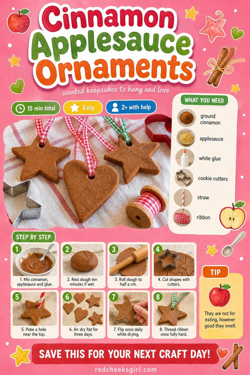 Cinnamon Applesauce Ornaments Craft Card printable sheet. Toddler christmas ornaments diy