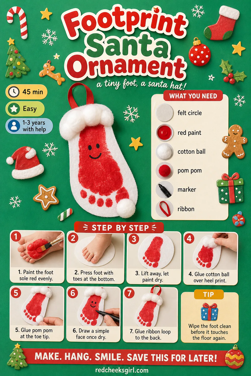 Footprint Santa Ornament Craft Card printable sheet. Toddler christmas ornaments diy
