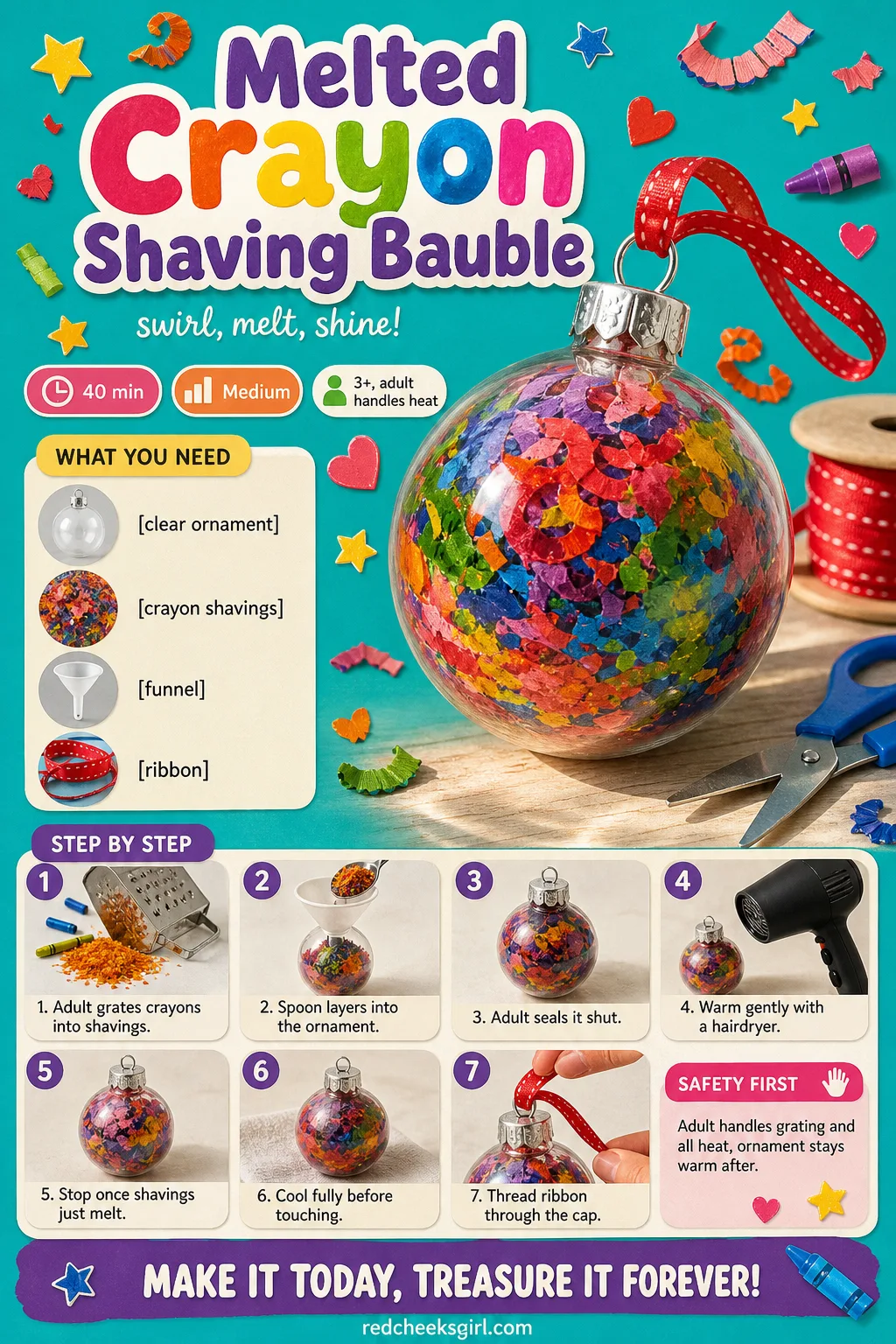 Melted Crayon Shaving Bauble Craft Card printable sheet. Toddler christmas ornaments diy
