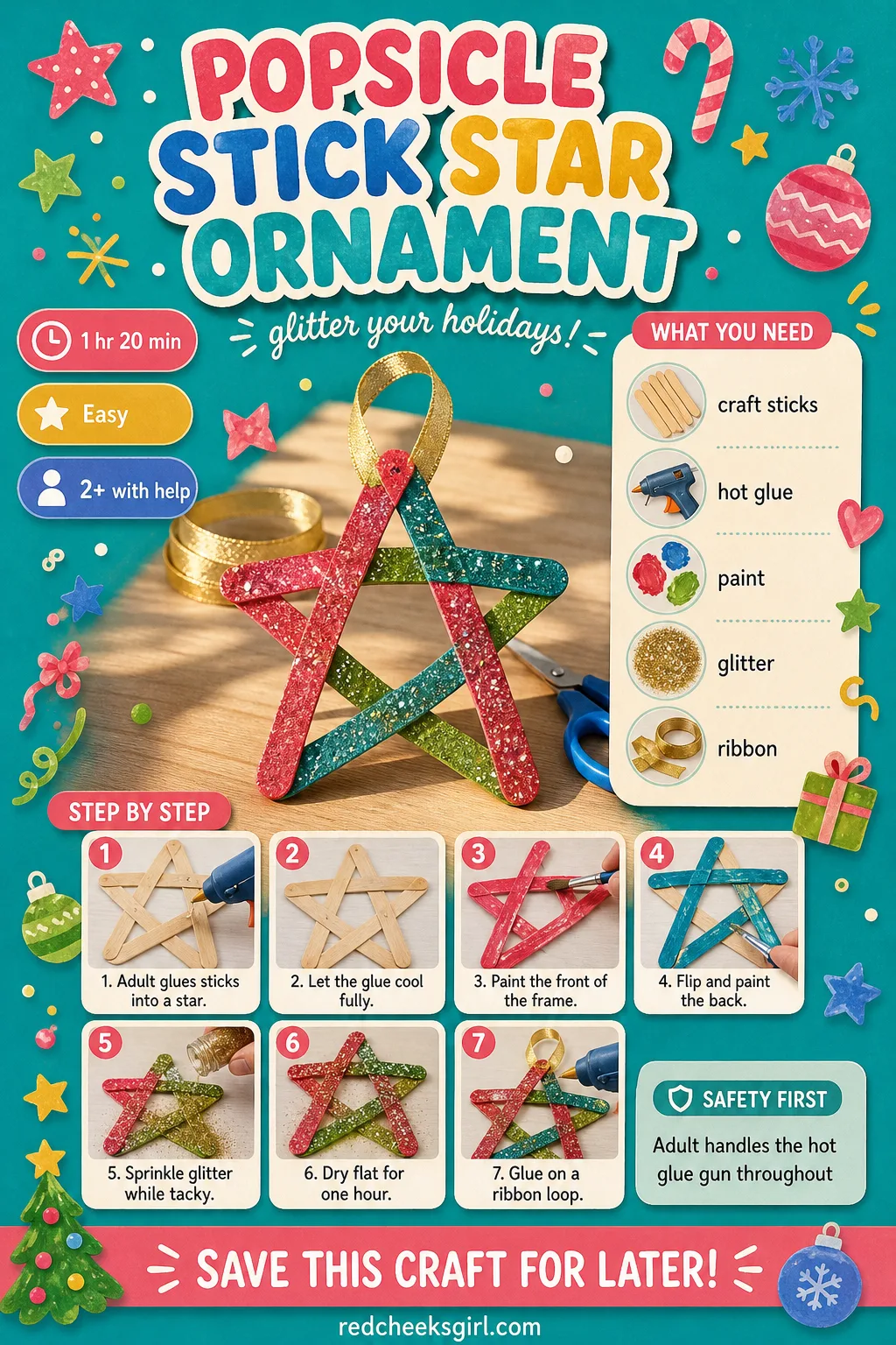 Popsicle Stick Star Ornament Craft Card printable sheet. Toddler christmas ornaments diy