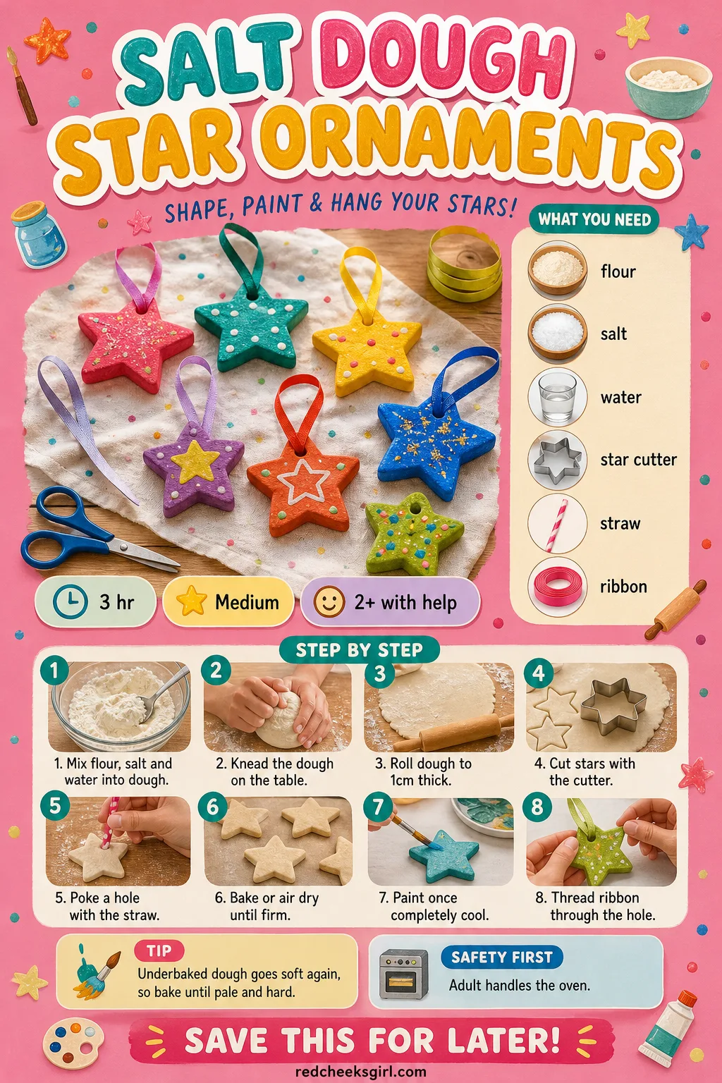 Salt Dough Star Ornaments Craft Card printable sheet. Toddler christmas ornaments diy