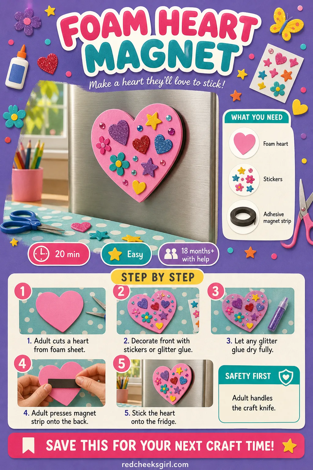 Foam Heart Magnet Craft Card printable sheet — Print this one for the fridge, the whole point is that it ends up living there. Toddler valentine crafts