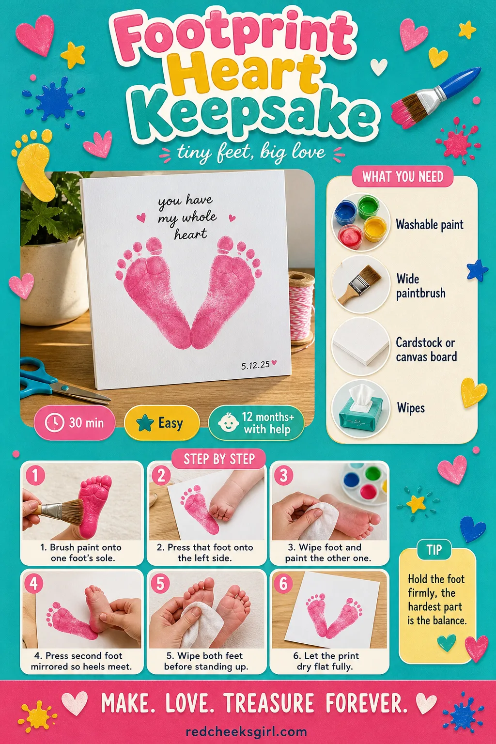 Footprint Heart Keepsake Craft Card printable sheet — A quick card to keep handy next time tiny feet are willing to sit still for sixty seconds. Toddler