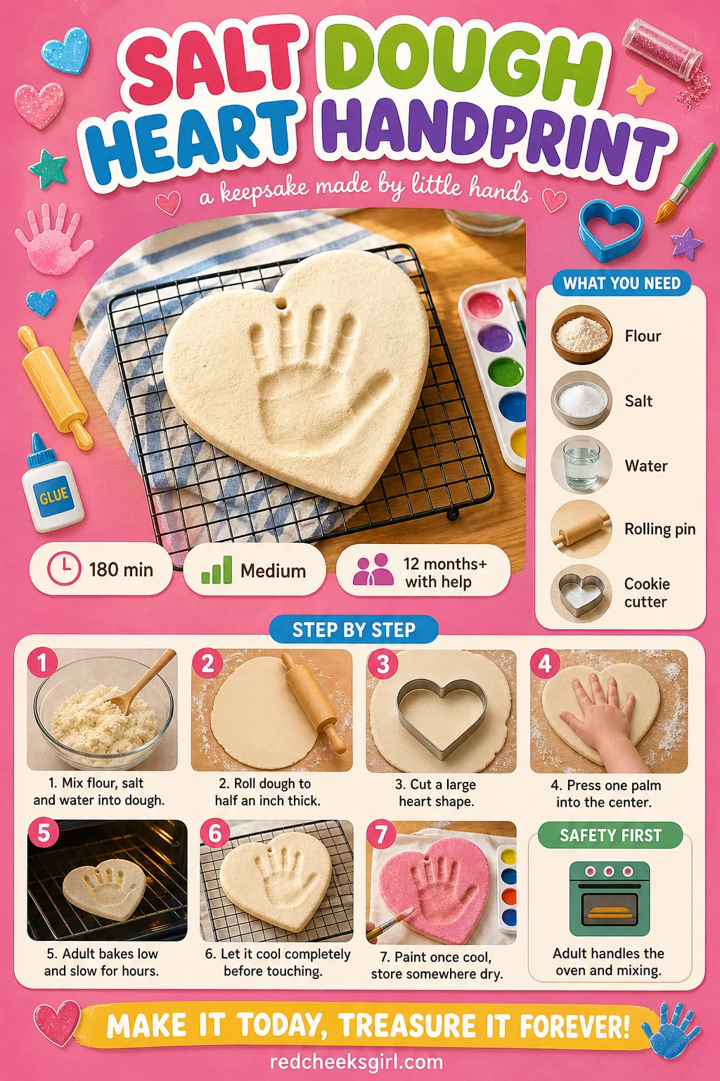 Salt Dough Heart Handprint Craft Card printable sheet — Print this the morning you start the dough, the oven time is the longest part by far. Toddler valentine