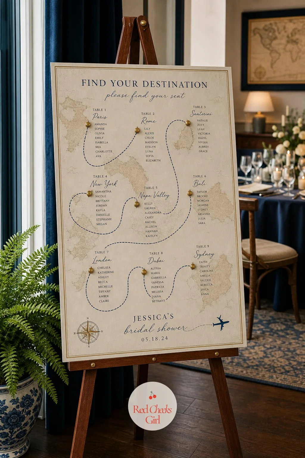 Seating Chart Drawn as a Map — Forty names on a single list sends every guest squinting at the same moment, and nobody wants to be the one still searching when