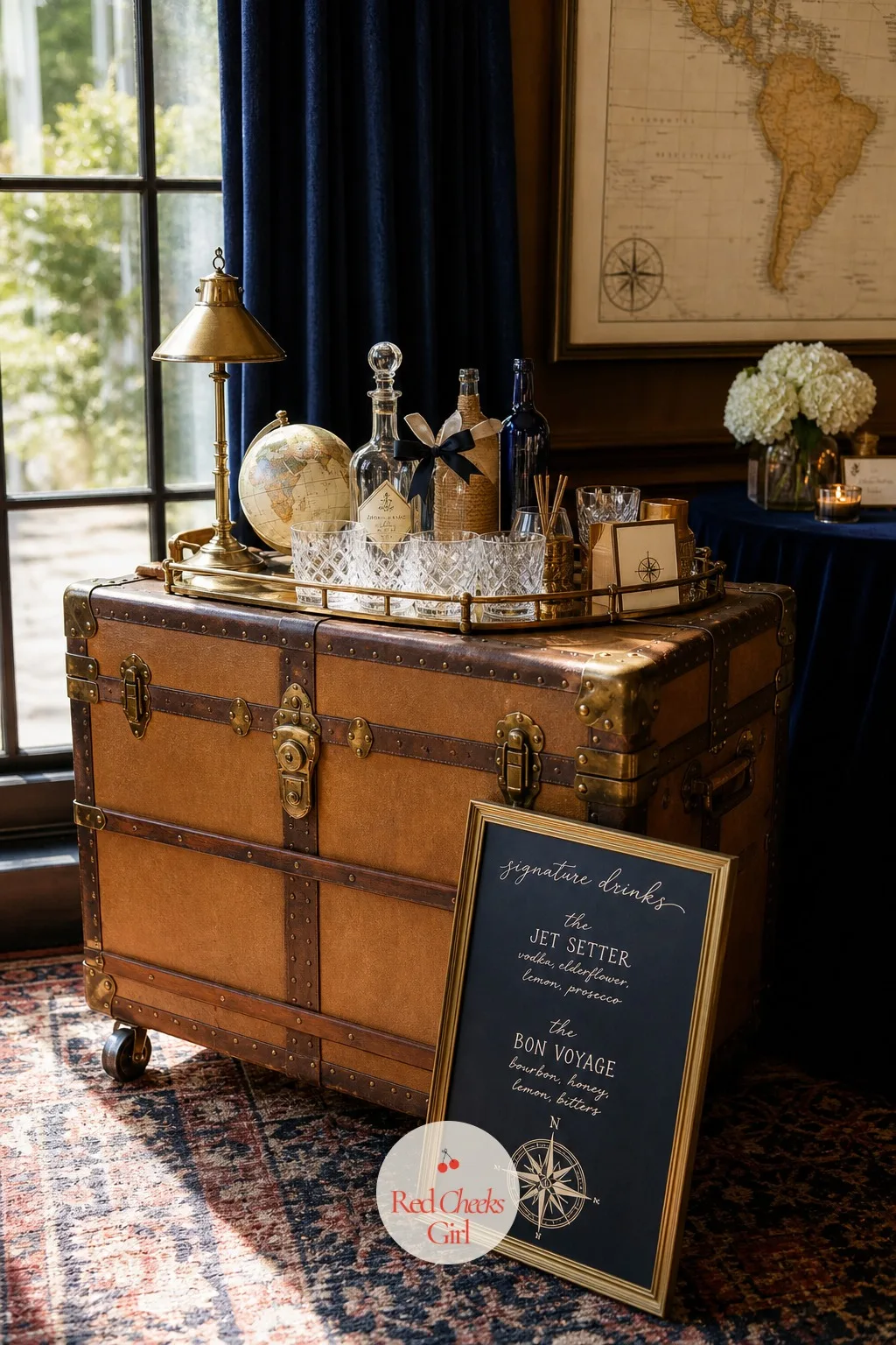 Vintage Steamer Trunk Bar Cart — A card table with a cloth thrown over it never quite earns the word bar, no matter how good the cocktails are. Travel bridal