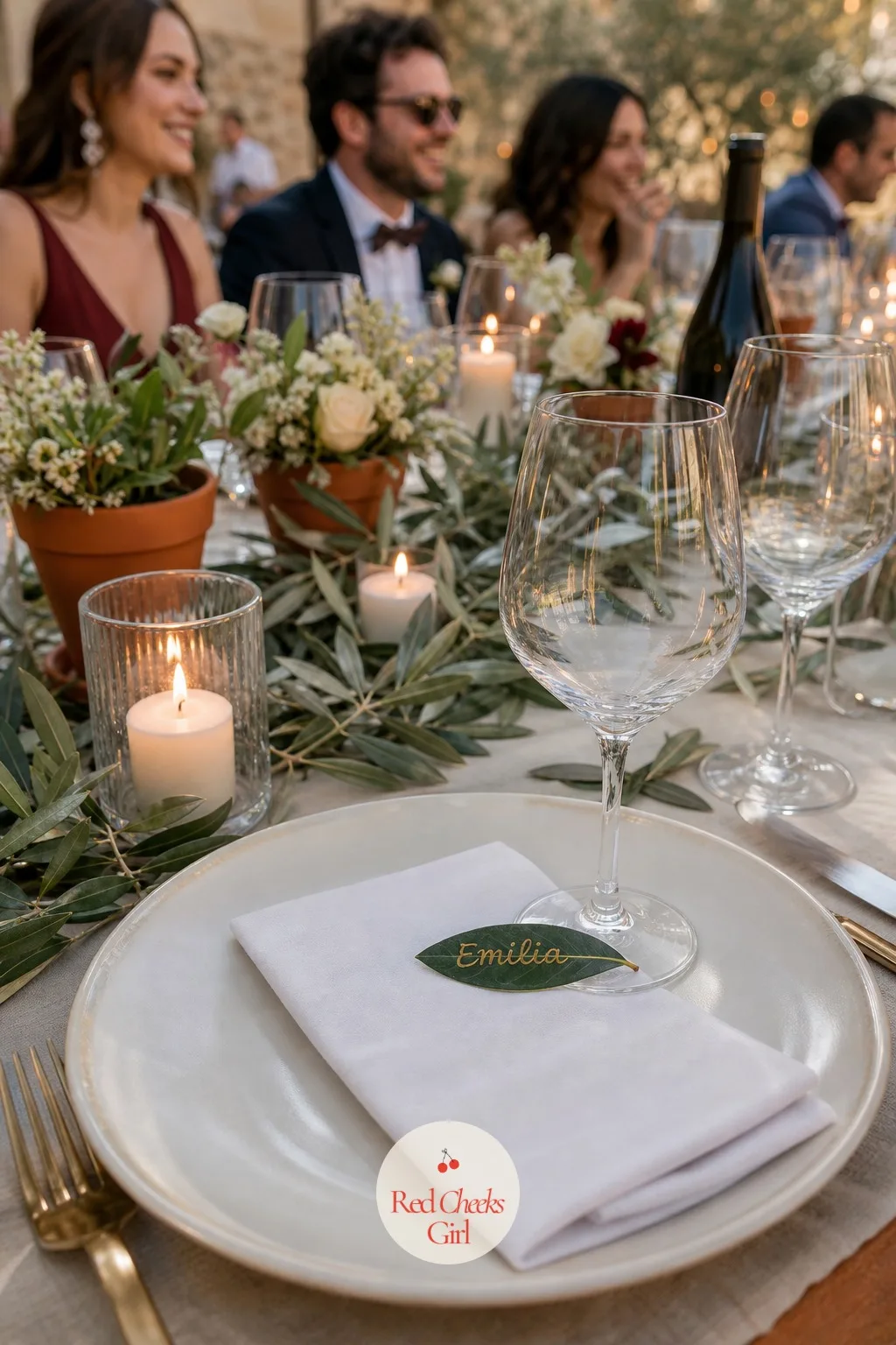 Place Cards Written on Olive Leaves — Finding a seat should feel like a small discovery, not a logistics exercise, and a name written straight onto a real