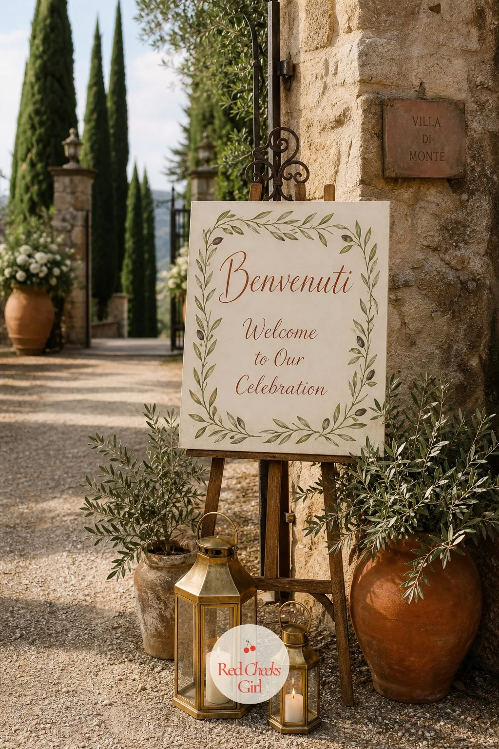 The Welcome Sign at the Villa Gate — The first thing anyone sees, right as they arrive, sets the tone before a single glass of wine is poured, so this sign