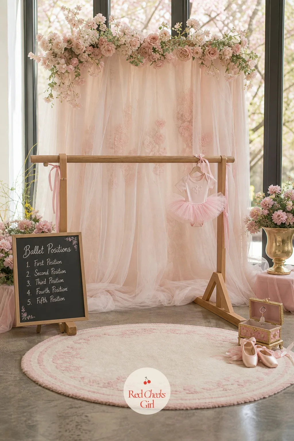 Ballet-Pose Photo Backdrop — Every shower has a corner where photos happen whether it is planned or not. Tutu baby shower theme