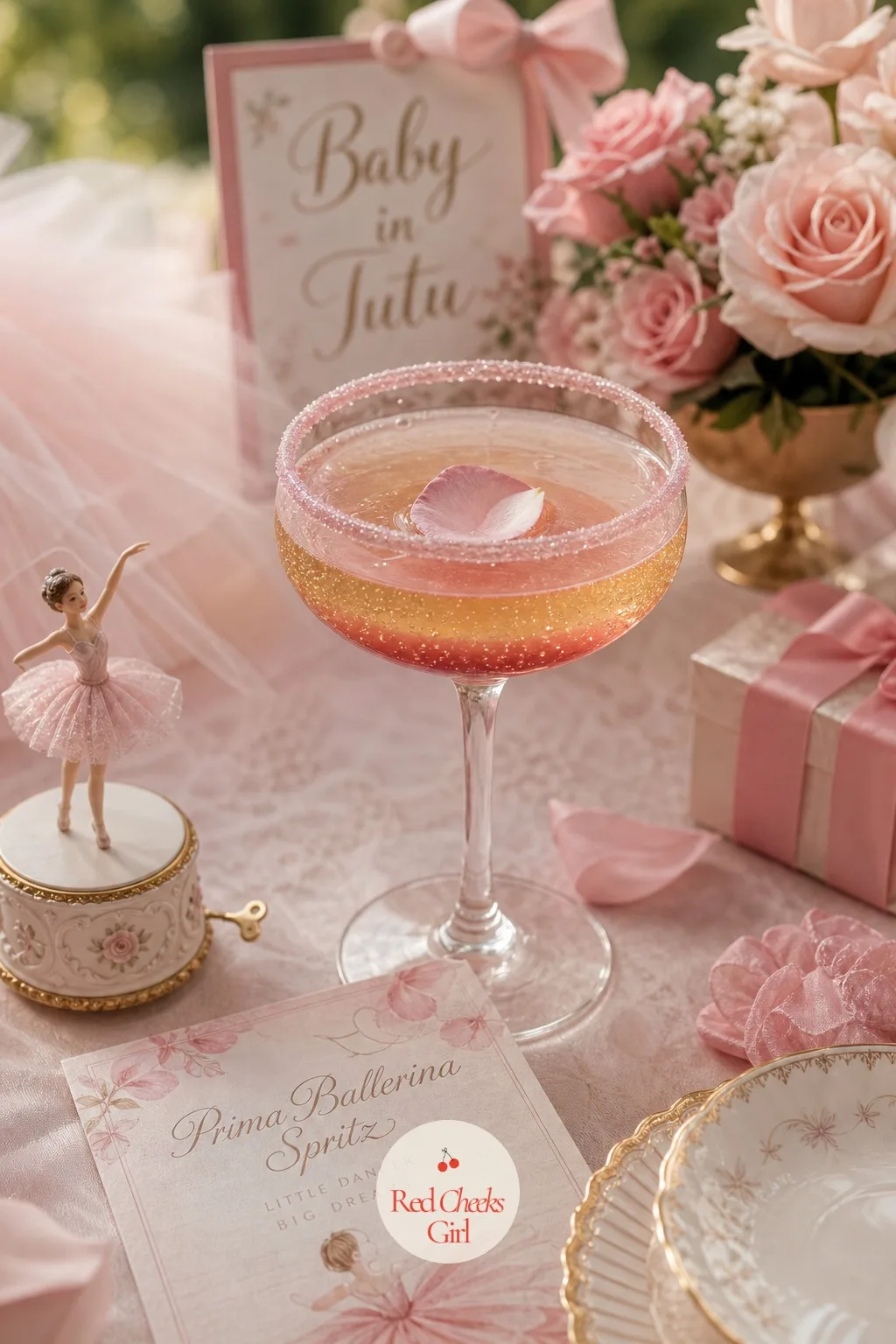 Prima Ballerina Spritz — She wants one drink that photographs like it belongs on the invitation, and this one does, without anyone needing a bartender. Tutu