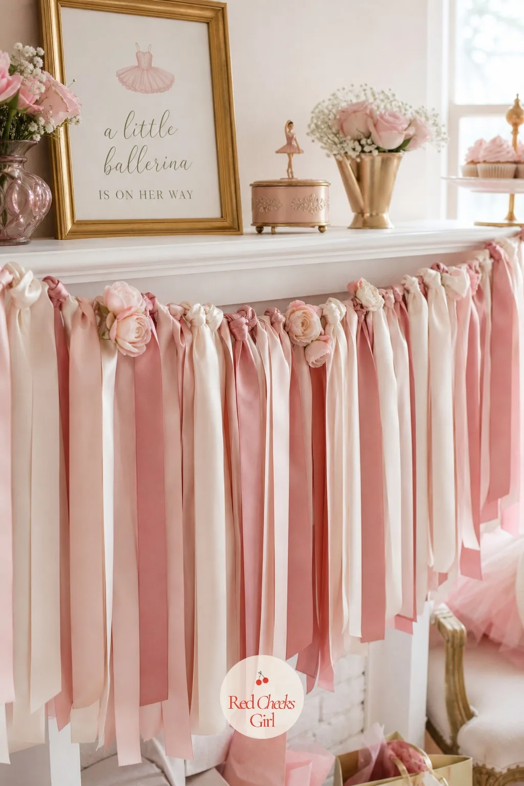 Satin Ribbon Garland — A mantel or a long table edge left bare looks unfinished even when everything on top of it is perfect. Tutu baby shower theme