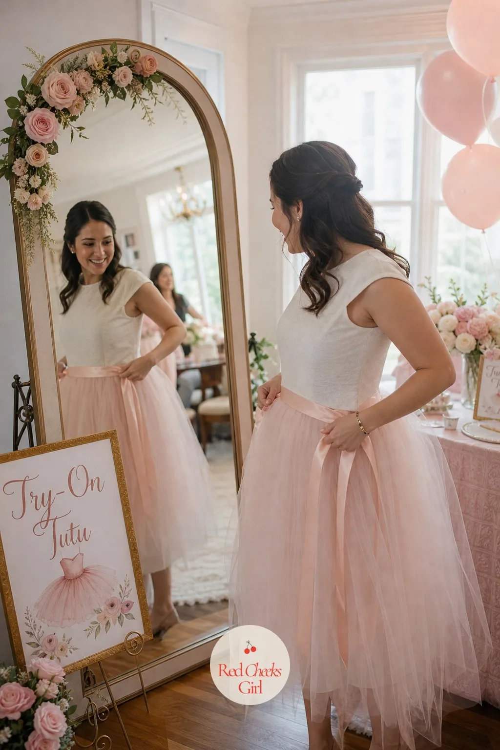 Try-On Tutu Photo Station — Some guests hover near a photo spot and never quite step into it. Tutu baby shower theme