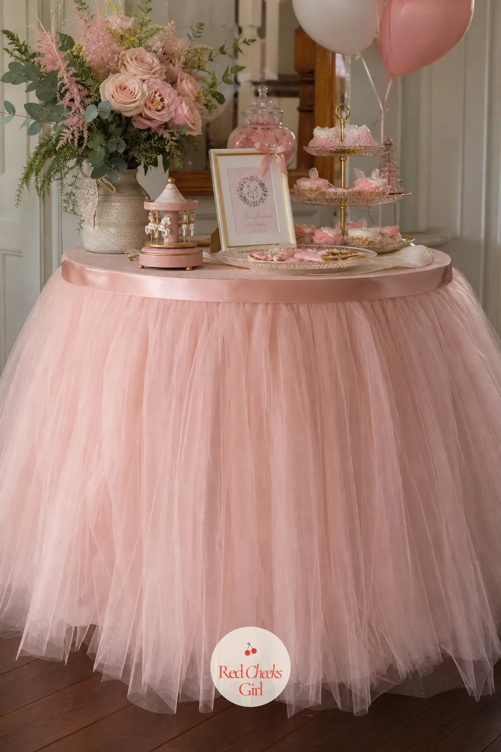 Tulle Table Skirt — The theme is called tutu for a reason, so the main table should actually wear one. Tutu baby shower theme