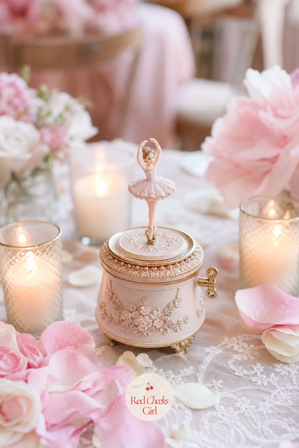 Wind-Up Music Box Centerpiece — Music boxes sound like a nursery gift, not a tablescape idea, but a few of them scattered down a long table do something a vase