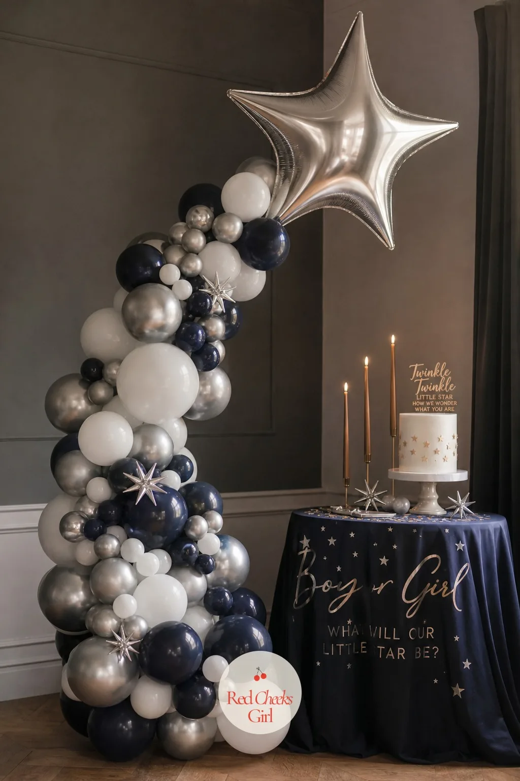 The Giant Star Balloon Garland — A single balloon on a stick looks thin. Twinkle twinkle gender reveal