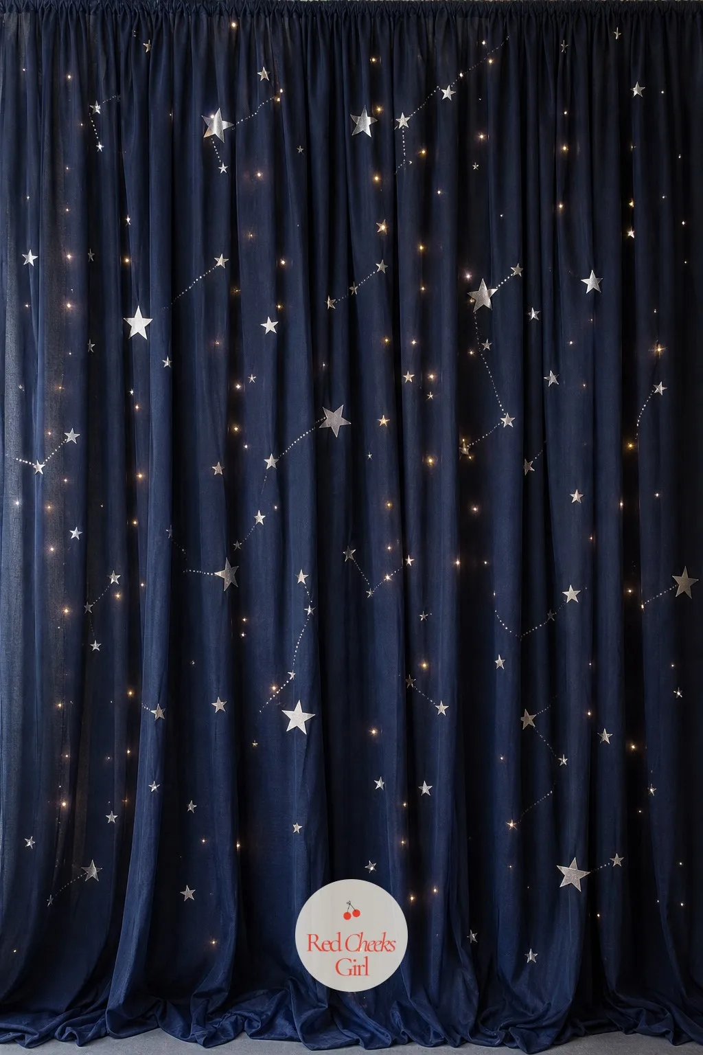 The Midnight Backdrop Wall — A blank wall behind the cake table says nothing. Twinkle twinkle gender reveal
