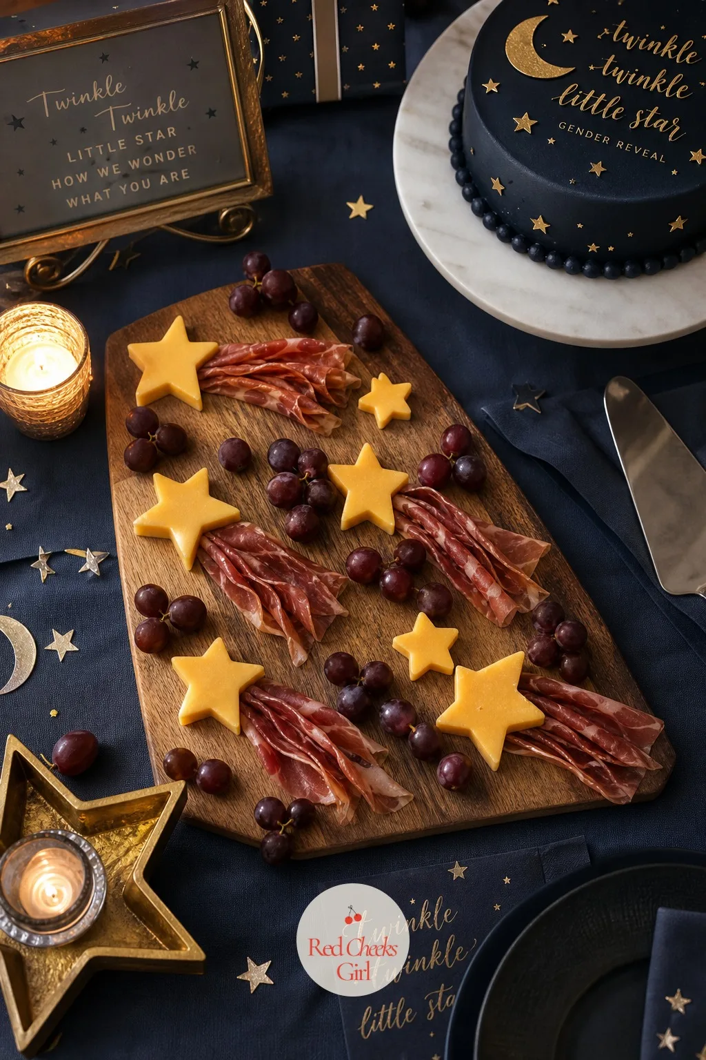 The Shooting Star Snack Board — Sweet desserts alone leave a daytime reveal feeling thin by the second hour. Twinkle twinkle gender reveal