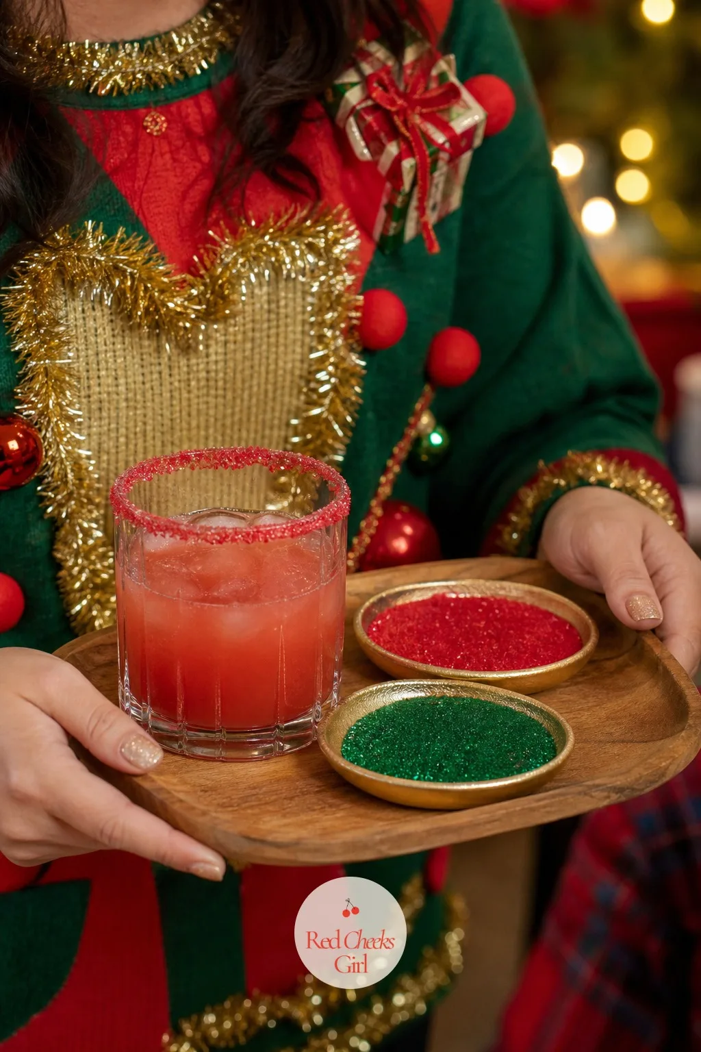 A Garnish Tray For Rimming Glasses — A plain glass of punch looks like a plain glass of punch. Ugly christmas sweater party ideas