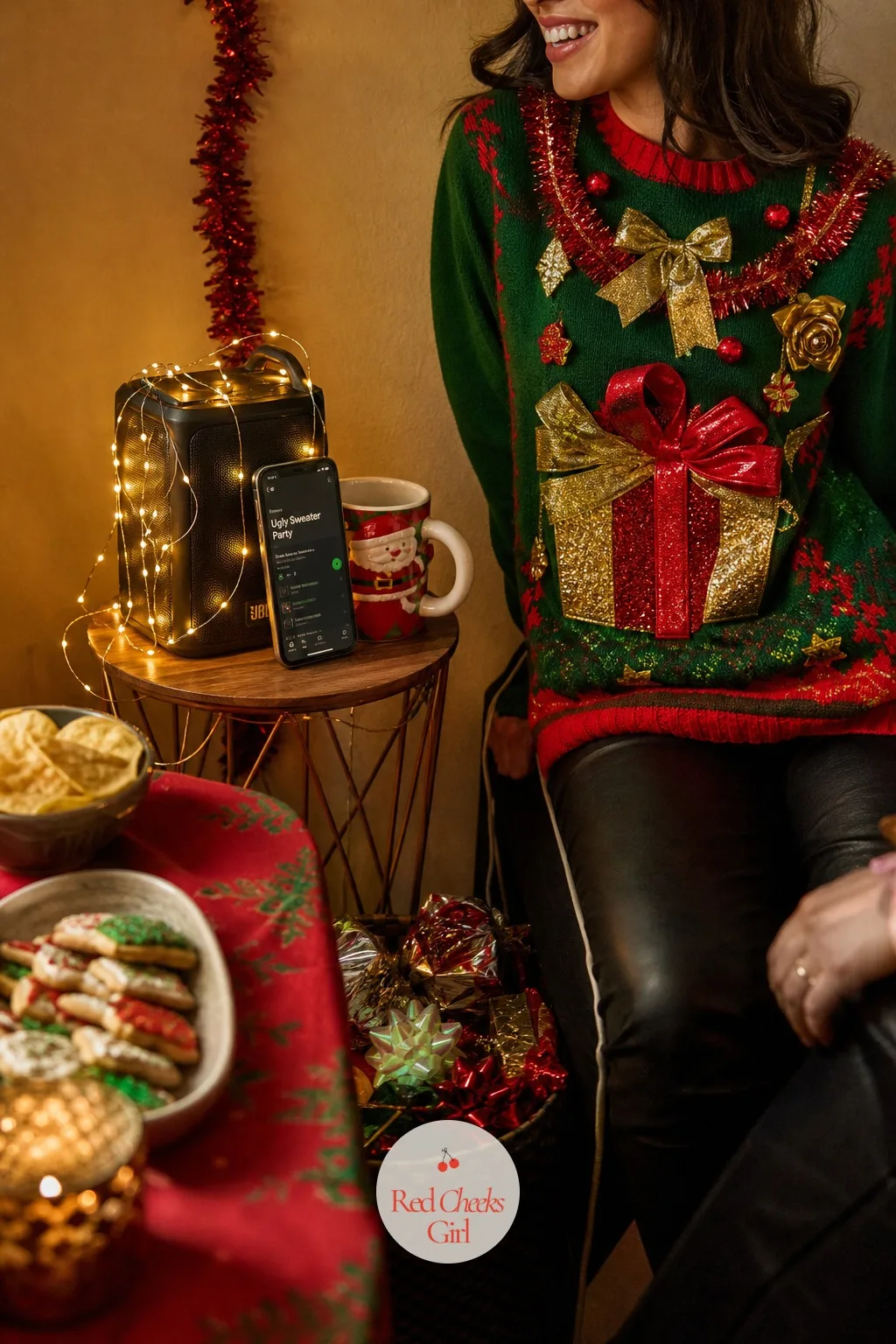 Playlist Station Tucked Into The Corner — A party with no music playing feels like a waiting room. Ugly christmas sweater party ideas