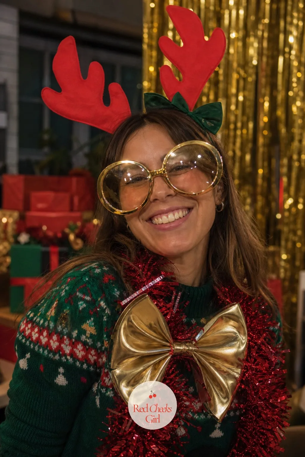 Prop Box With Oversized Glasses, Antlers And A Giant Bow — Guests freeze the second a camera comes out unless there is something to hold. Ugly christmas