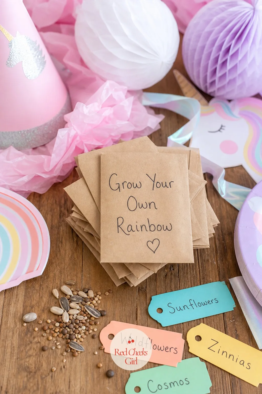 Grow Your Own Rainbow Seed Packets — Not every favor has to be edible or sparkly to belong in this theme. Unicorn birthday party ideas