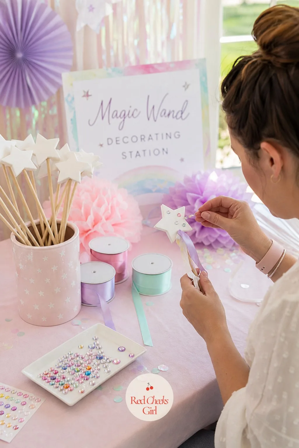 Magic Wand Decorating Station — Give the group a second craft table and the painting station stops being a bottleneck. Unicorn birthday party ideas