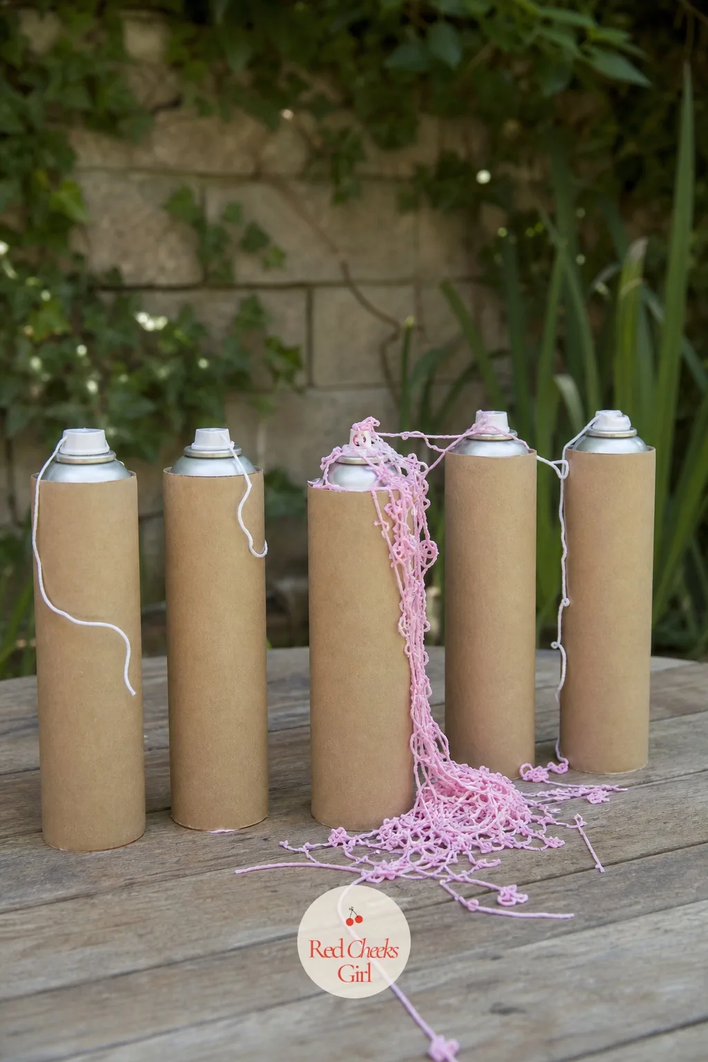 Silly String Duel with Covered Labels — Every can looks identical, the label wrapped in plain paper so no one can read ahead, until the whole crowd sprays at