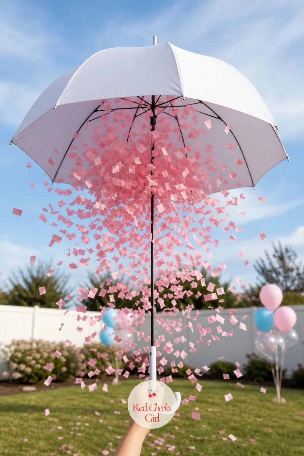 Umbrella Confetti Pop-Open — A closed umbrella leans against the wall like it might rain later, until it opens upward instead and a shower of confetti falls