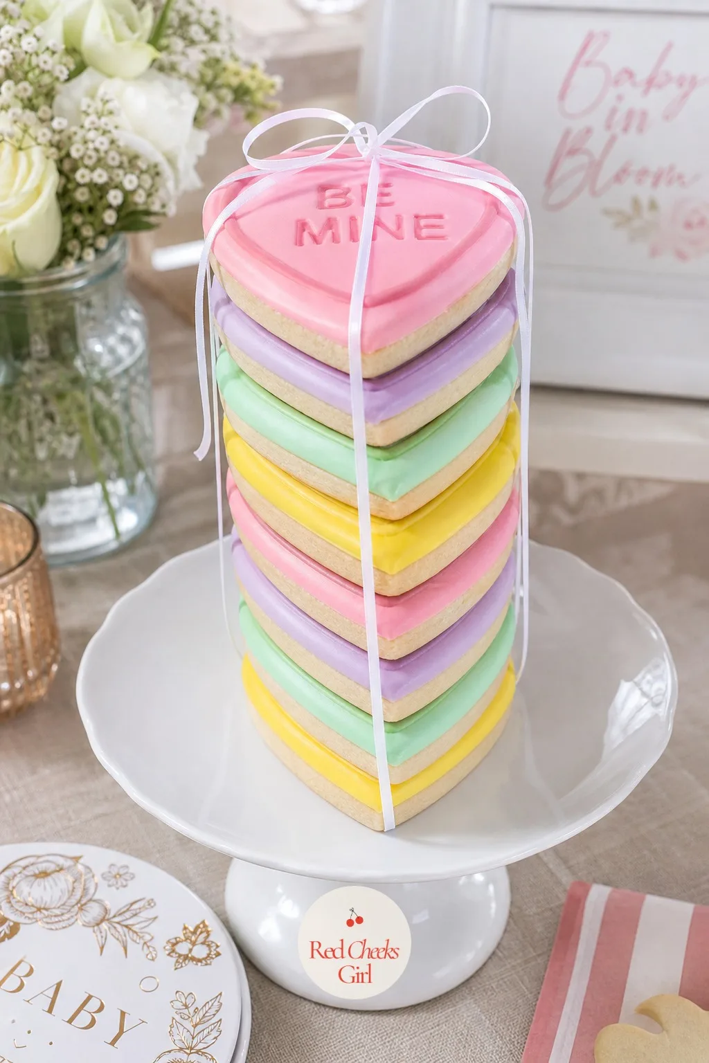 Conversation Heart Cookie Stack — For the table that needs height without another cake, stack square iced cookies each painted to look like an oversized
