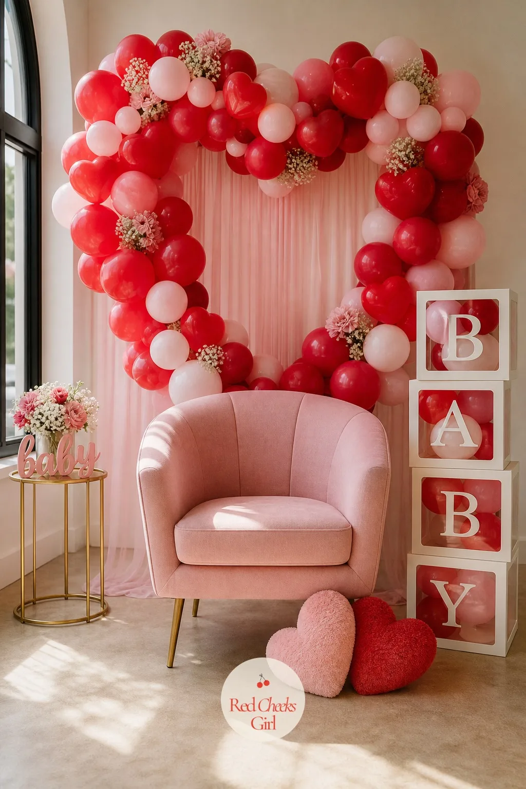 Heart Balloon Photo Nook — Give guests somewhere to actually use their phones for something other than scrolling. Valentine baby shower