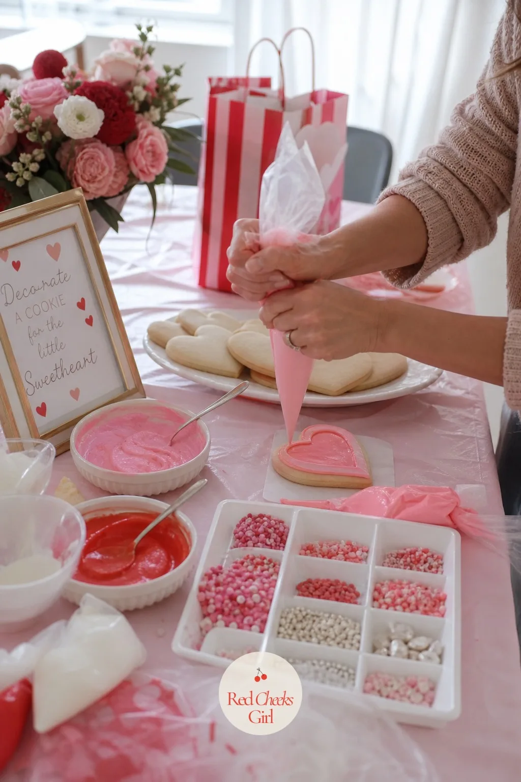 Heart Sugar Cookie Decorating Station — This is the one guests actually talk about afterward. Valentine baby shower