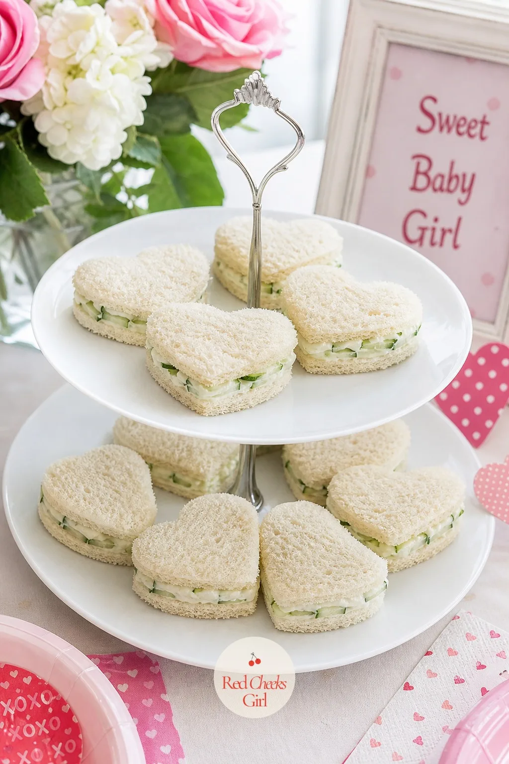 Heart-Shaped Tea Sandwiches — Guests need somewhere to land between sweets, and a plate of finger sandwiches cut into hearts with a cookie cutter does it