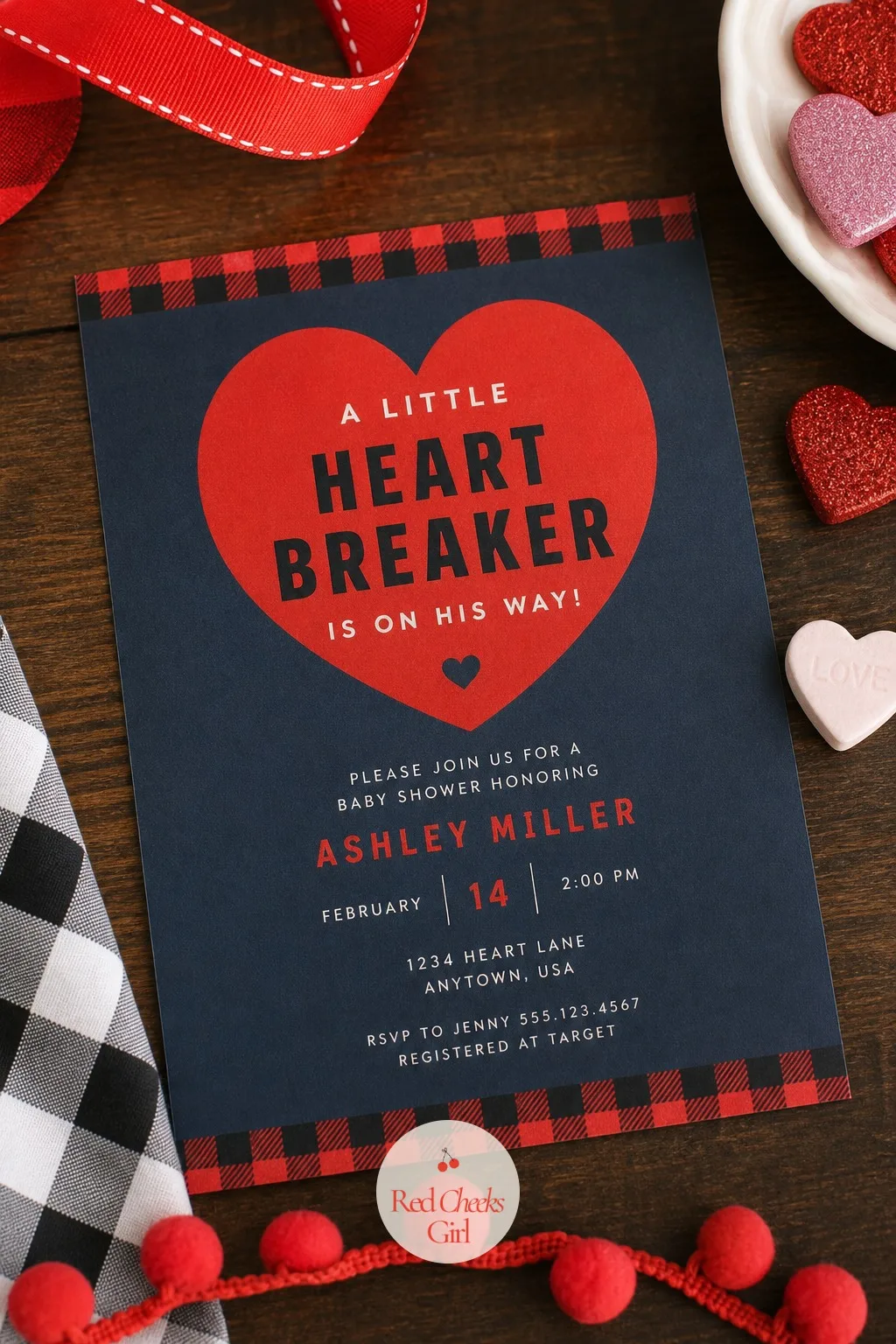 A Little Heartbreaker Boy Invitation — Skip the assumption that Valentine's Day only works in pink. Valentine baby shower