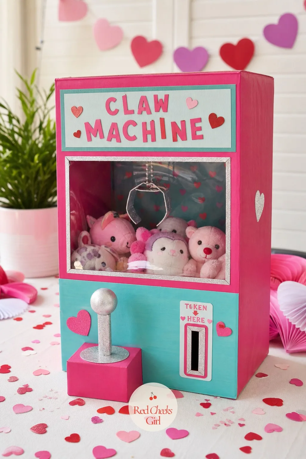 Arcade Claw Machine — A claw machine box turns the card slot itself into part of the joke. Valentine box ideas for school