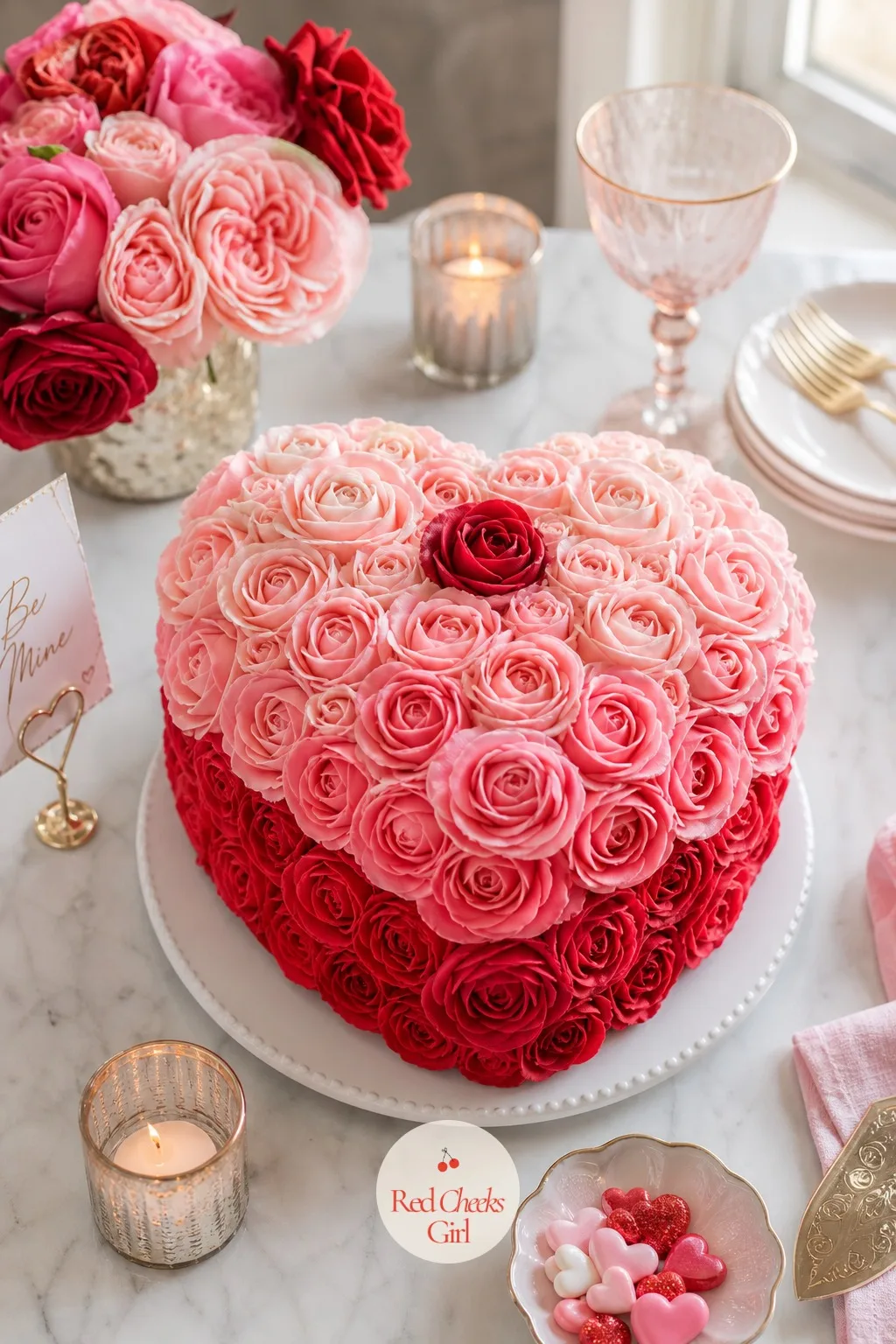 Buttercream Rose Heart Cake — For the friend who wants the garden-romantic look without committing to a florist's budget, this covers the whole heart in piped