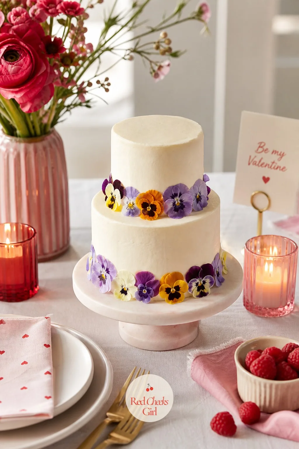 Mini Tiered Cake with Edible Flowers — For the friend who wants wedding-cake drama without wedding-cake scale, this shrinks the whole look down to a small