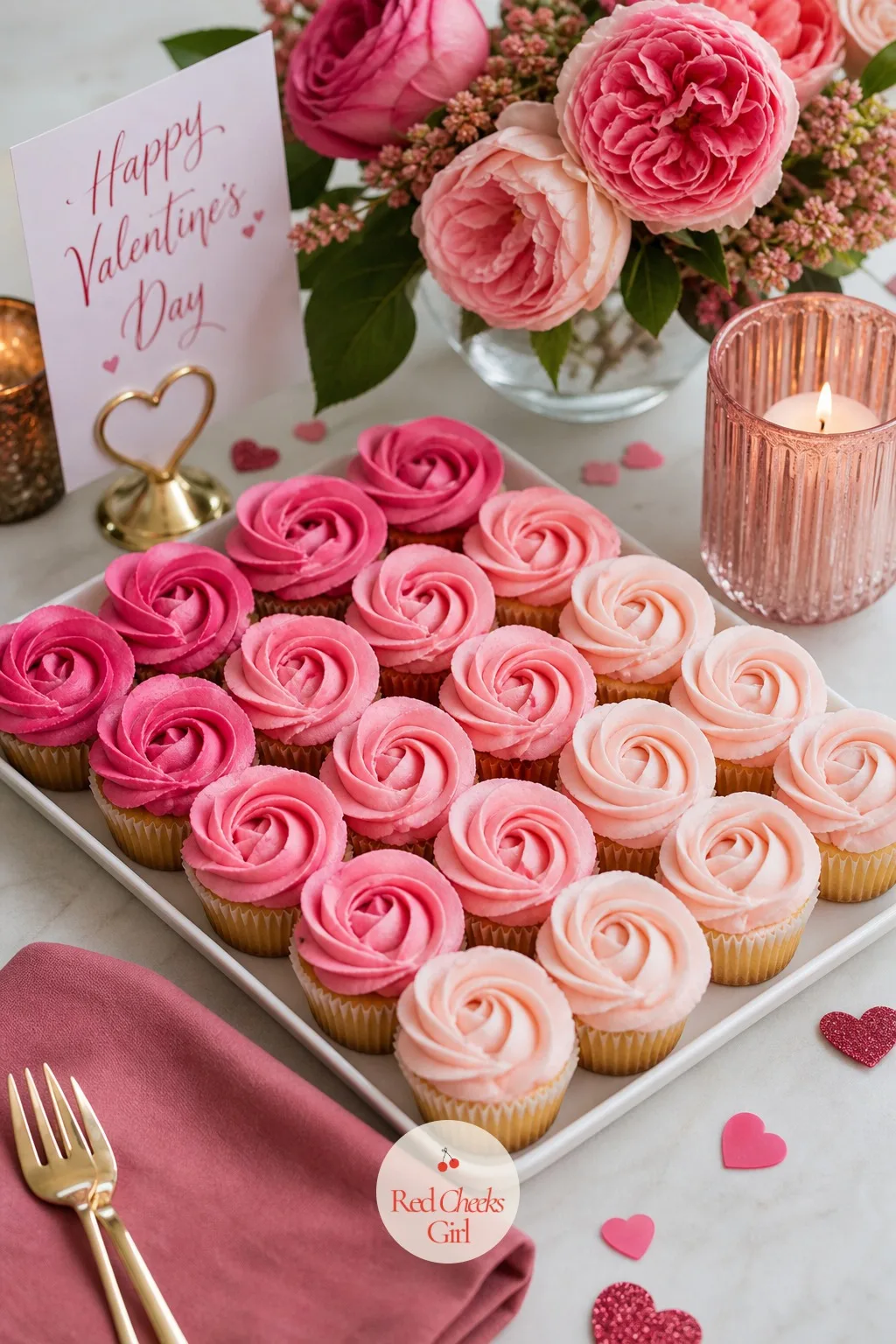 Pink Buttercream Rose Cupcake Cluster — This gives the dessert table a filler piece between the bigger cakes, something smaller to grab without feeling like a