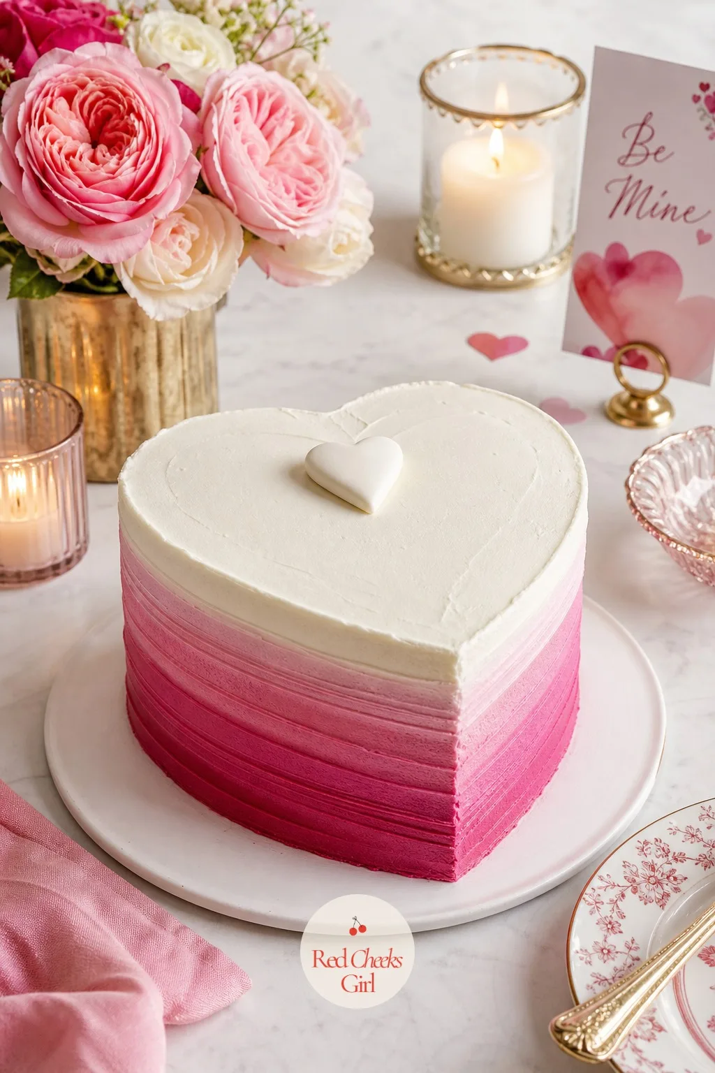 Pink Ombre Heart Cake — If ruffles feel like too much fuss, this is the clean, modern cousin. Valentine cake