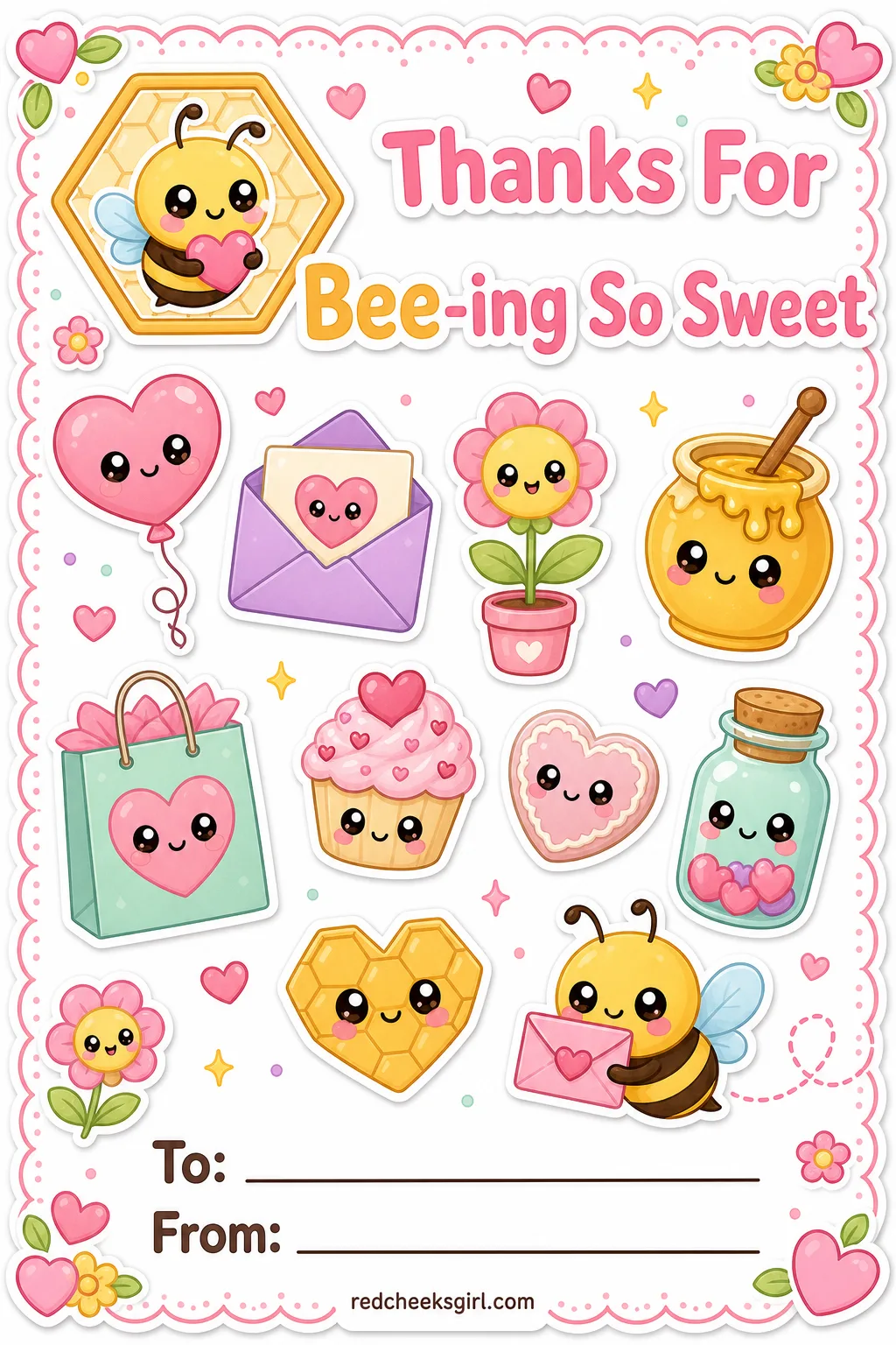 Thanks For Bee-ing So Sweet printable sheet — For the quieter friend who does small kind things without announcing them, good when the class wants warmth