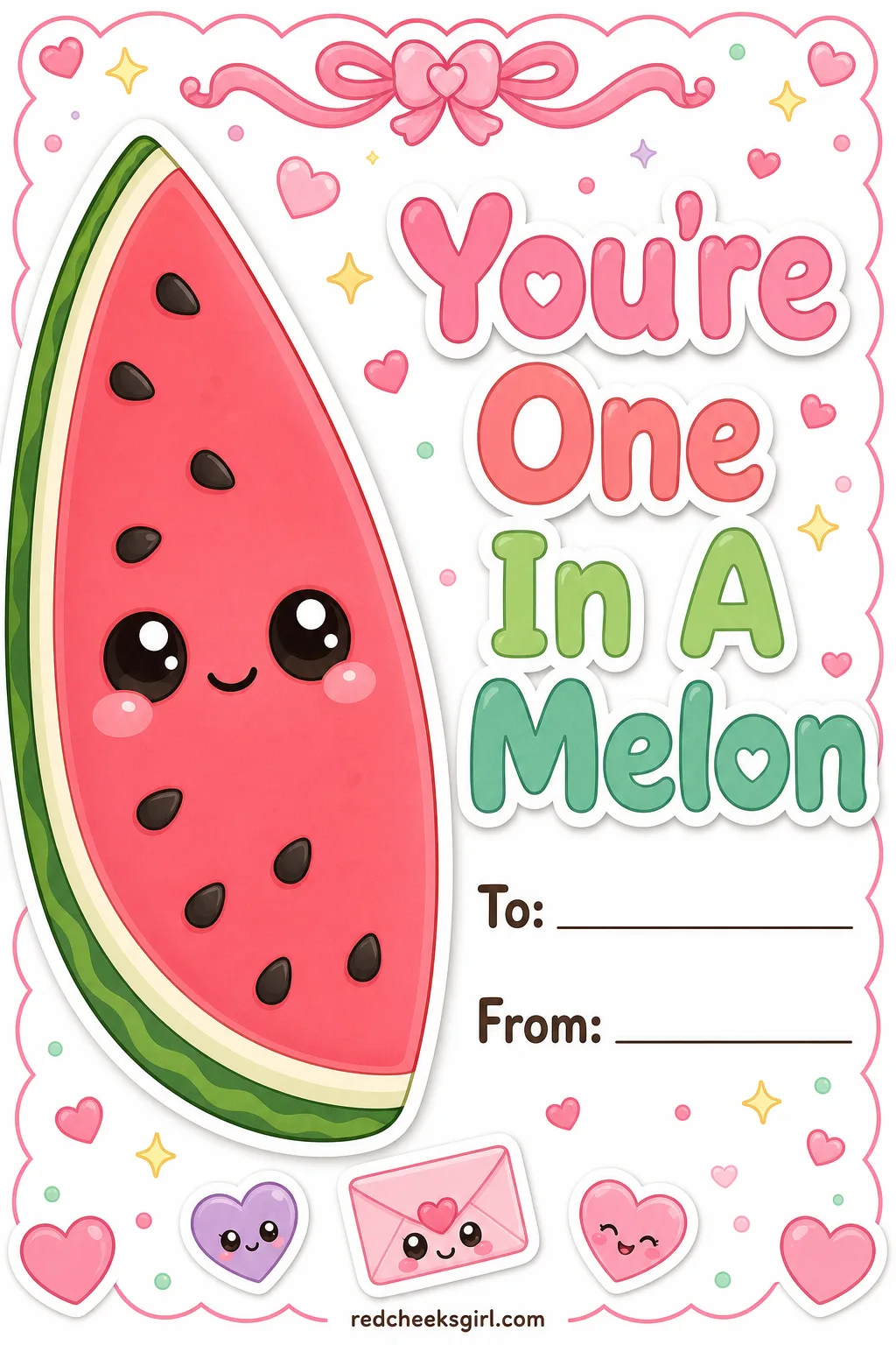 You're One In A Melon printable sheet — A classic that lands with six year olds and sixteen year olds equally, which makes it the safest one to run off for the