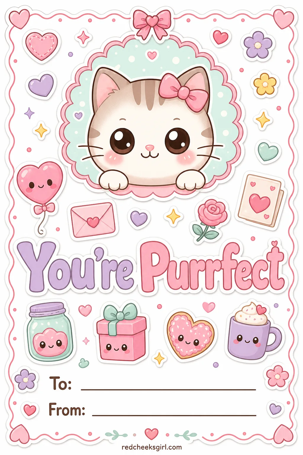 You're Purrfect printable sheet — For the cat-loving classmate, and it works just as well for a sibling if there happens to be a real cat at home to match.