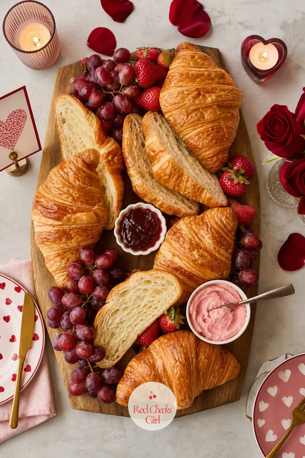 Croissant and Jam Brunch Board — No oven, no fuss, and still a board worth photographing: that is the whole pitch of a croissant spread. Valentine charcuterie